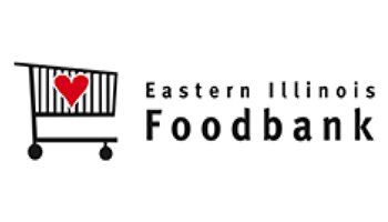 Eastern Illinois Foodbank logo with red heart in shopping cart illustration