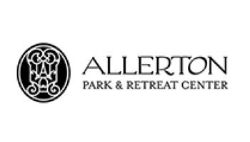 Allerton Park & Retreat Center logo with line illustration in black oval shape
