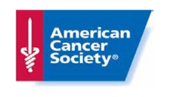 American Cancer Society logo in red and blue solid shapes and sword illustration