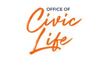 Office of Civic Life stylized type in orange and script font